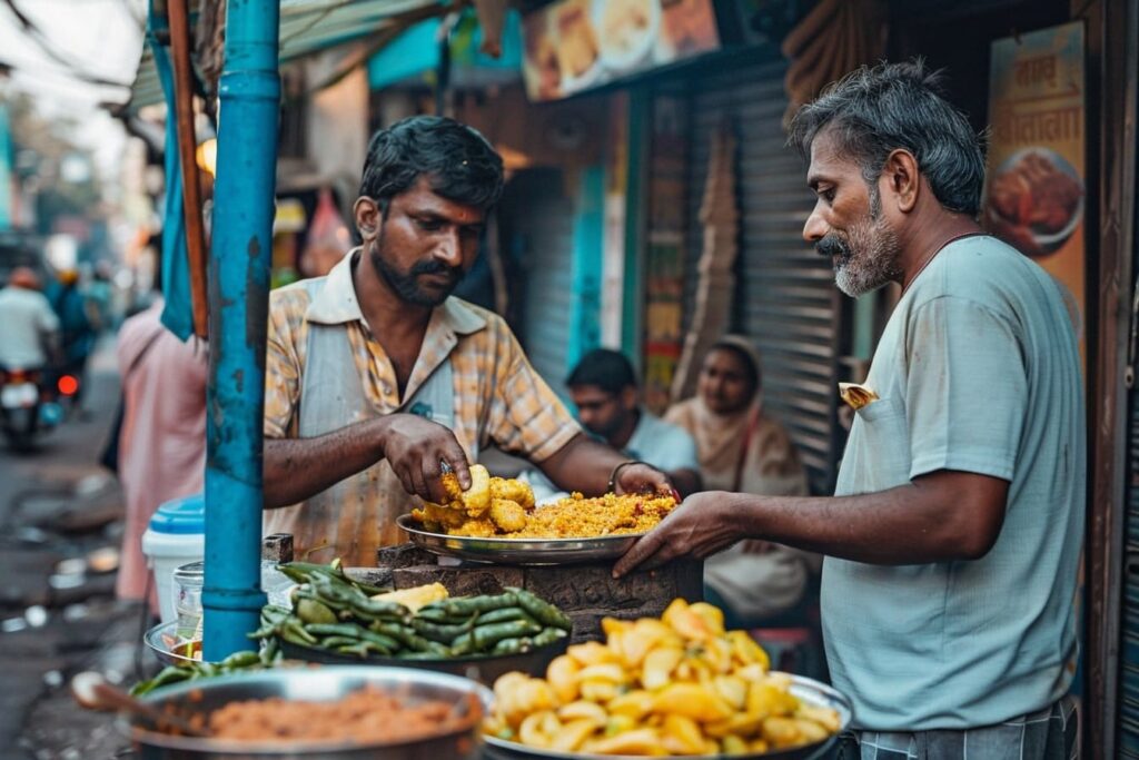 תמונה של מוכר אוכל רחוב בדוכן במומבאי