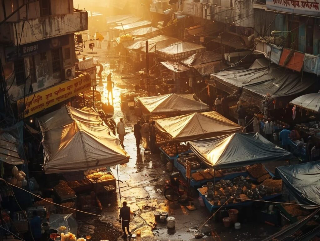 תמונה של שוק במומבאי בשעות בוקר מוקדמות
