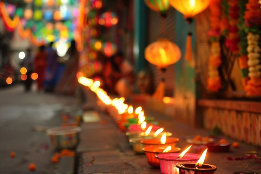 חג האורות דיוואלי נחגג במומבאי עם נרות דולקים לאורך דרך בעיר